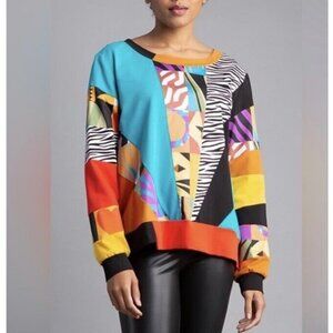 Berek Animal Print Patchwork Sweatshirt Multicolor Zebra Blue Yellow women top‎